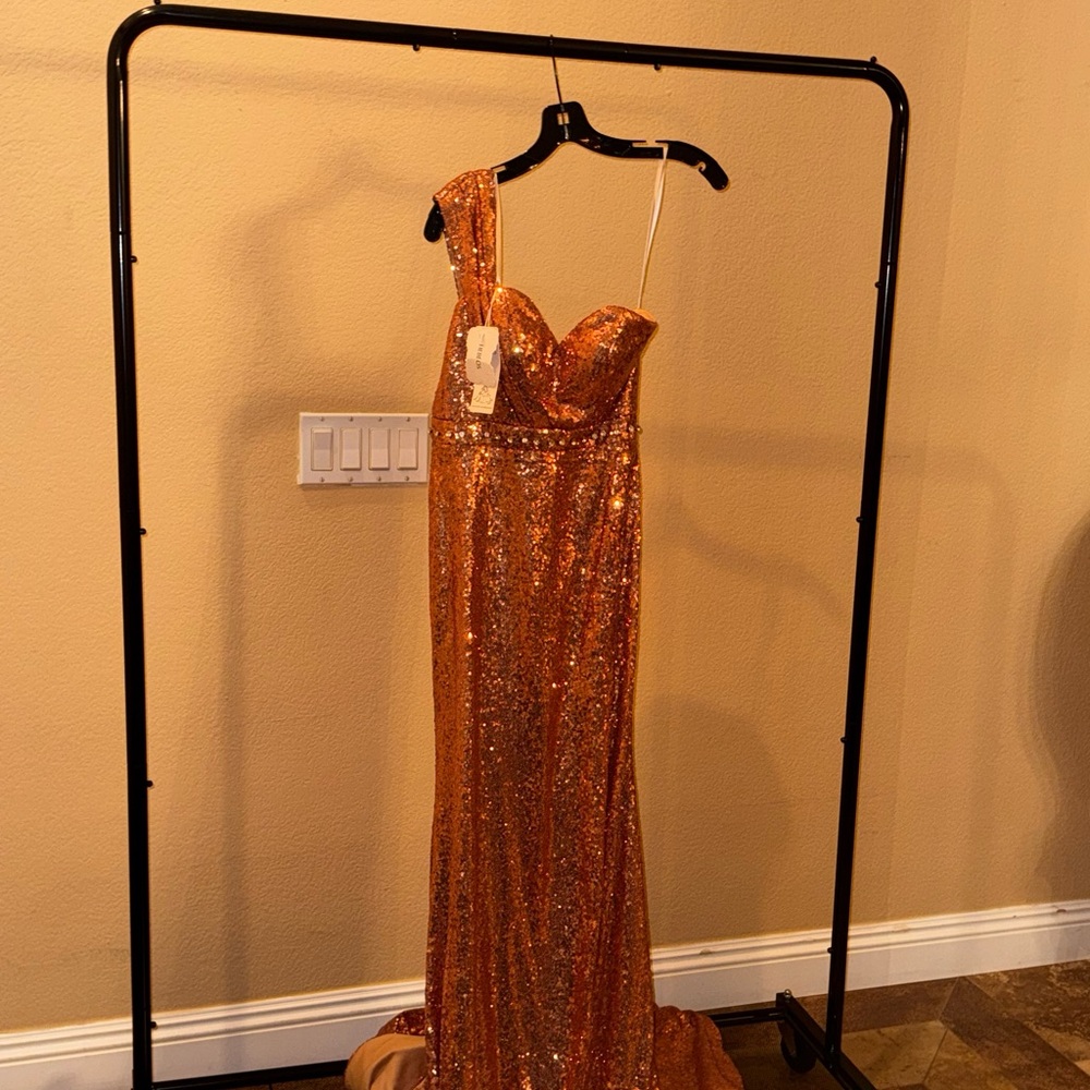 Elegant Backless Sequin Dress - Orange